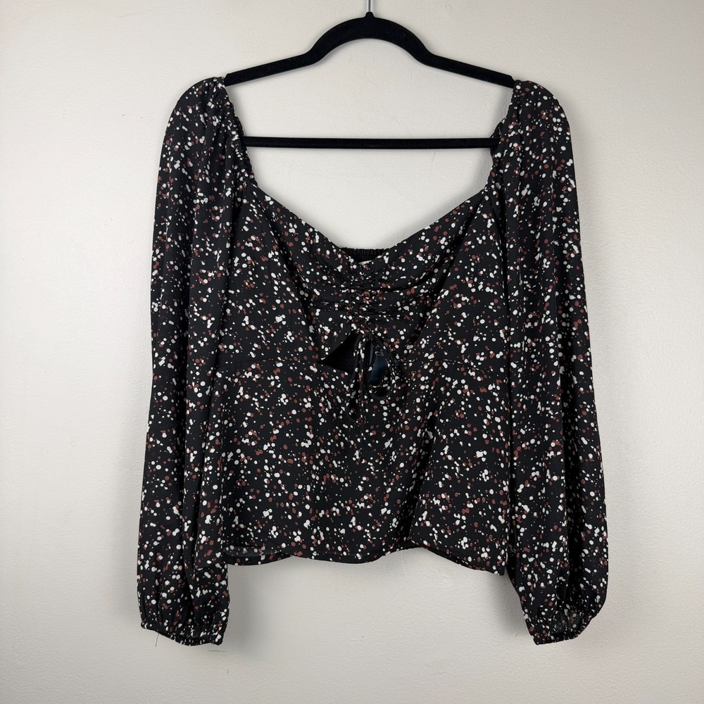 Abercrombie & Fitch Top Womens Large Black Sweetheart Neck Splatter Tie Front